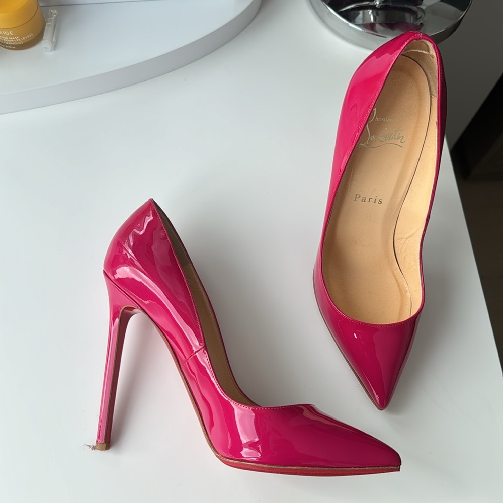 Christian Louboutin Hot Pink Patent Leather Pointed-Toe Pumps - Picture 7 of 15